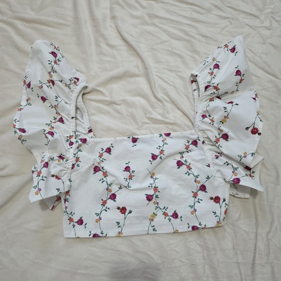 Zara Floral Puff Sleeve Crop Top - Picture 1 of 9